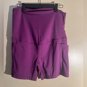 Women’s Unbranded Purple Maternity Biker Shorts With Pockets Size Large
